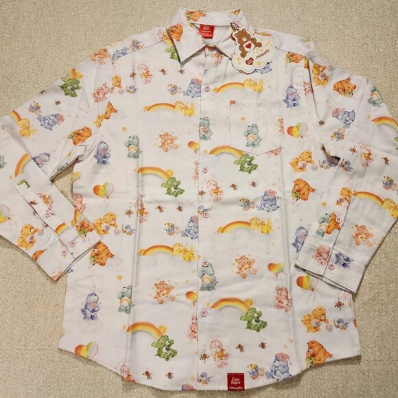 Cakeworthy Care Bears Cousins Flannel Button Down Shirt 80's Cartoon M NEW - Picture 1 of 11